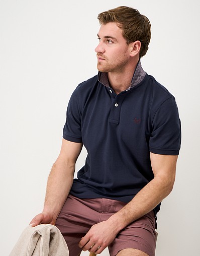 Jacquard Collar Polo in Navy and Burgundy