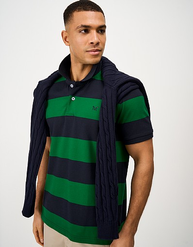 Heritage Stripe Cotton Polo Shirt in Navy and Green