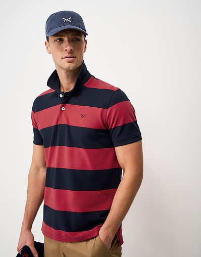 Heritage Stripe Cotton Polo Shirt in Red and Navy