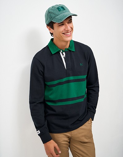 Long-Sleeve Wide Stripe Rugby in Dark Navy & Green