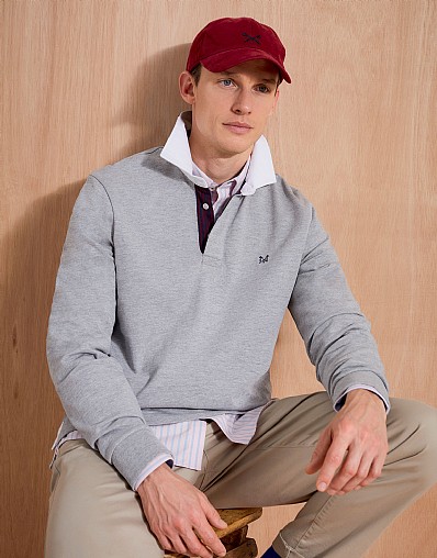 Stripe Placket Rugby Shirt in Grey Marl