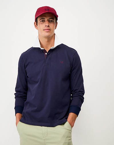 Stripe Placket Rugby Shirt in Navy and Burgundy