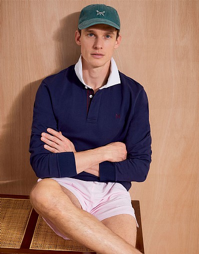 Stripe Placket Rugby Shirt in Navy and Burgundy