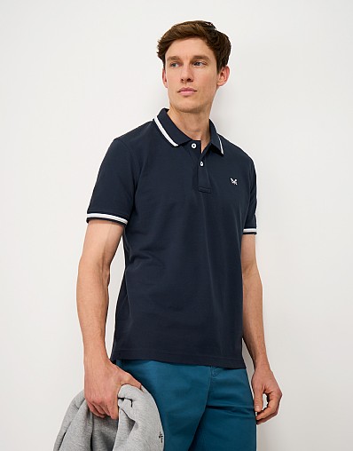 Tipped Pique Polo in Navy