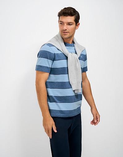 Oxford Cotton Stripe T-Shirt in Blue