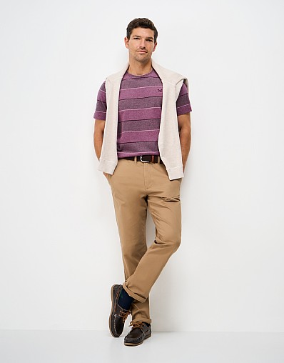 Oxford Cotton Stripe T-Shirt in Mauve