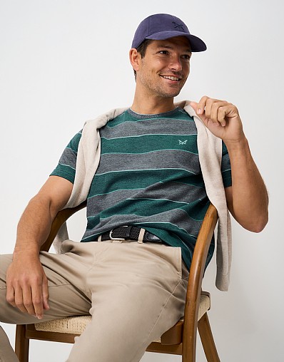 Oxford Cotton Stripe T-Shirt in Green