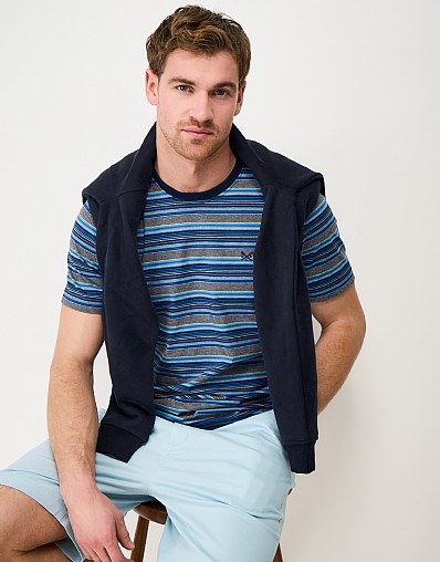 Multi Stripe T-Shirt in Blue, Navy and Grey