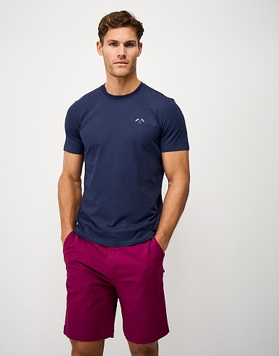 Bound Ribbed Cotton T-Shirt in Navy