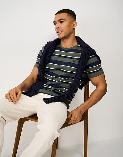 Interest Stripe T-Shirt in Navy, Olive and White