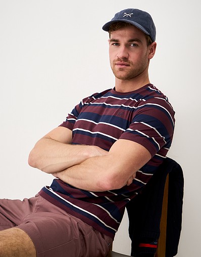 Interest Stripe T-Shirt in Blue, Burgundy and White