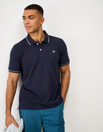 Pattern Tipped Polo Shirt in Navy