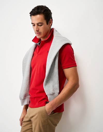 Herringbone Under Placket Cotton Pique Polo Shirt in Red