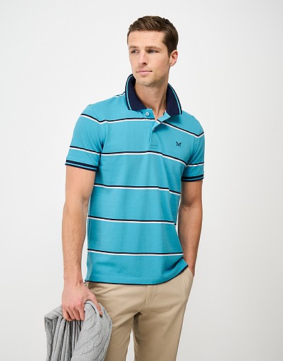 Pique Cotton Oxford Fine Stripe Polo Shirt in Bright Blue