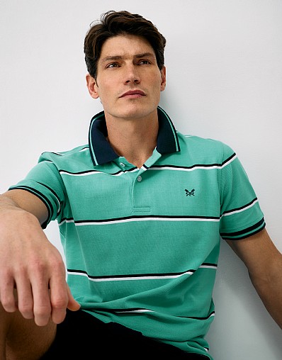Pique Cotton Oxford Fine Stripe Polo Shirt in Blue