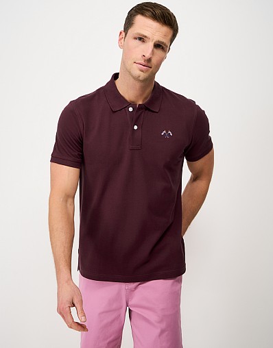 Embroidered Flag Pique Polo in Burgundy