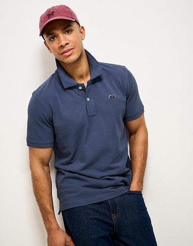 Embroidered Flag Pique Polo in Blue