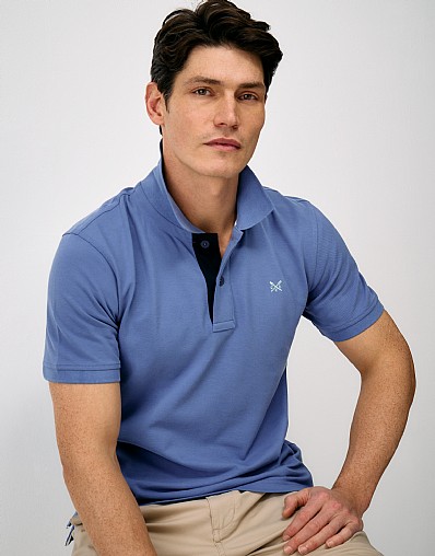Contrast Button Polo Shirt in Blue