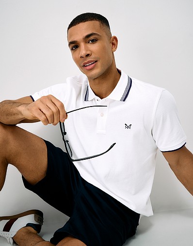Interest Tipped Polo in White