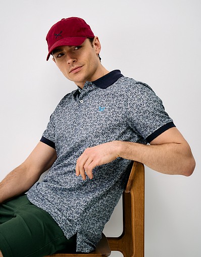 Geo Print Cotton Polo Shirt in Navy & White
