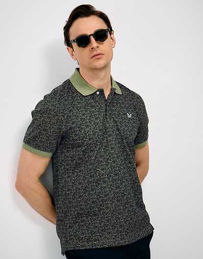 Leaf Print Polo in Green