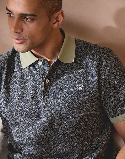 Leaf Print Polo in Green
