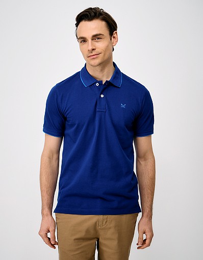 Stripe Ottoman Rib Collar Polo Shirt in Bright Blue
