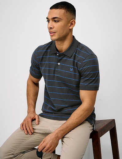 Waffle Stripe Cotton Polo Shirt in Navy and Blue
