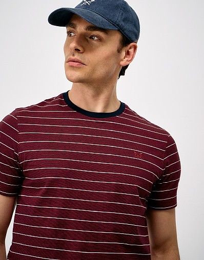 Zig-Zag Jacquard T-Shirt in Burgundy, White and Navy