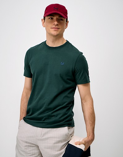 Ottoman Rib Neck Cotton T-Shirt in Green