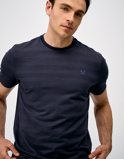 Herringbone Rib Cotton T-Shirt in Blue