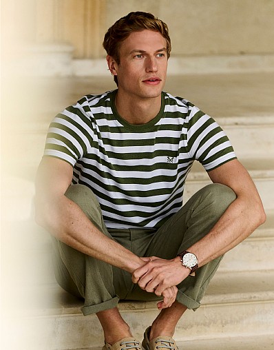 Washed Out Stripe Marl Tee in White and Green
