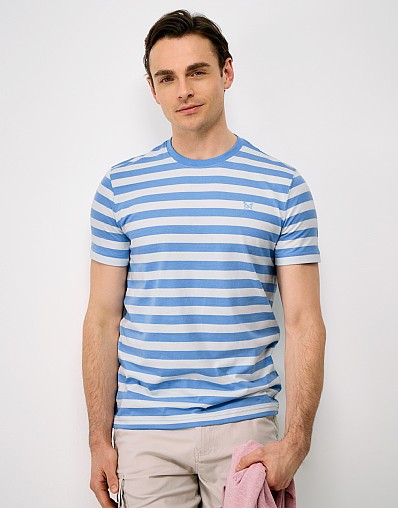 Soft Stripe Marl Cotton-Blend T-Shirt in White and Blue