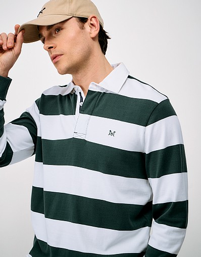Heritage Stripe Rugby Shirt in Green and White