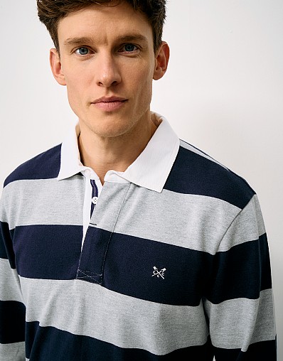 Heritage Stripe Rugby Shirt in Navy and Grey