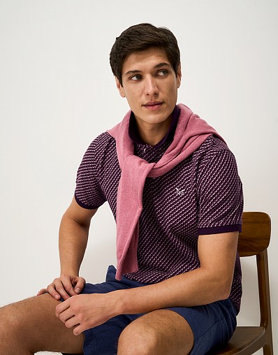 Geo Print Cotton Polo Shirt in Mulberry