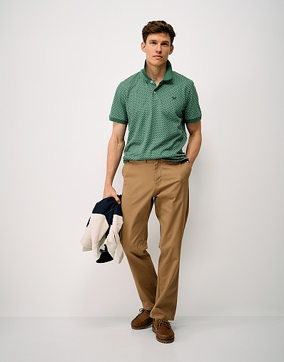Cotton Geo-Print Polo Shirt in Green