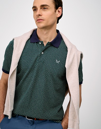 Mini Cube Geo Print Cotton Polo Shirt in Green