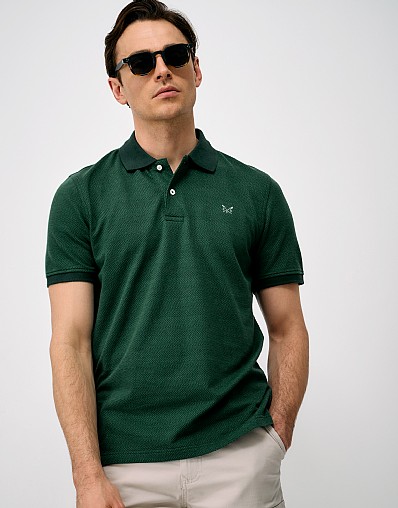 Herringbone Rib Cotton Polo Shirt in Green