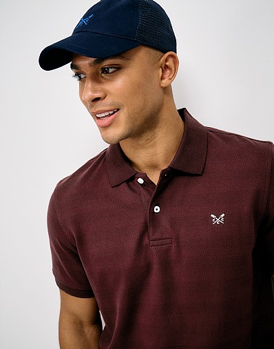 Herringbone Rib Cotton Polo Shirt in Burgundy