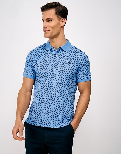 Cotton Foulard Print Polo Shirt in Blue