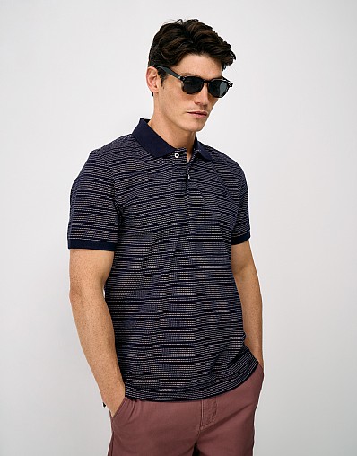 Multi-Stripe Jacquard Polo in Dark Navy & Pink