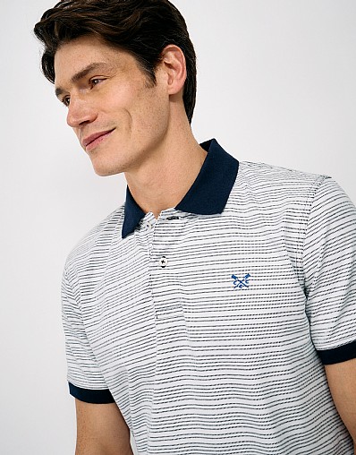 Multi-Stripe Jacquard Polo in White & Dark Navy