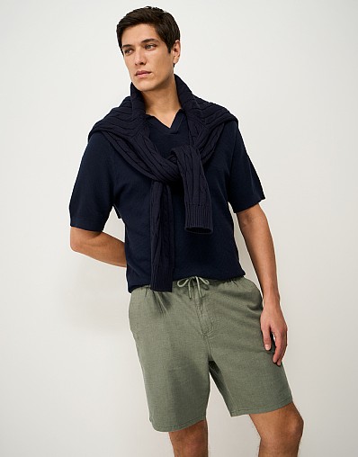 Cotton-Linen Drawstring Shorts in Khaki