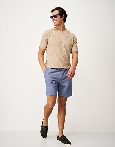 Cotton-Linen Drawstring Shorts in Light Blue