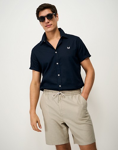 Cotton-Linen Drawstring Shorts in Stone