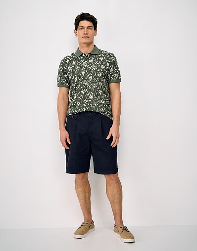 Pleated Lightweight Cotton Shorts in Dark Navy