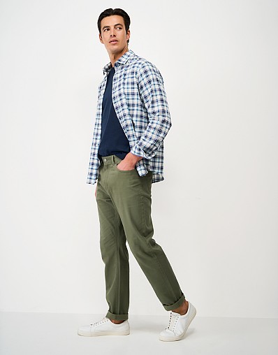 Brushed Twill Slim-Fit Trousers in Olive Green