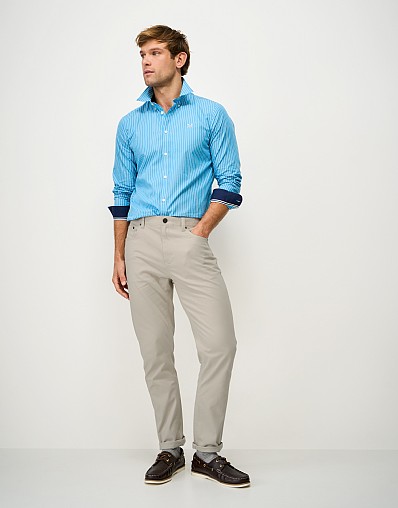 Brushed Twill Slim-Fit Trousers in Stone Beige