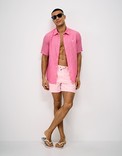 Oxford Stripe Seersucker Swim Shorts in Pink and White